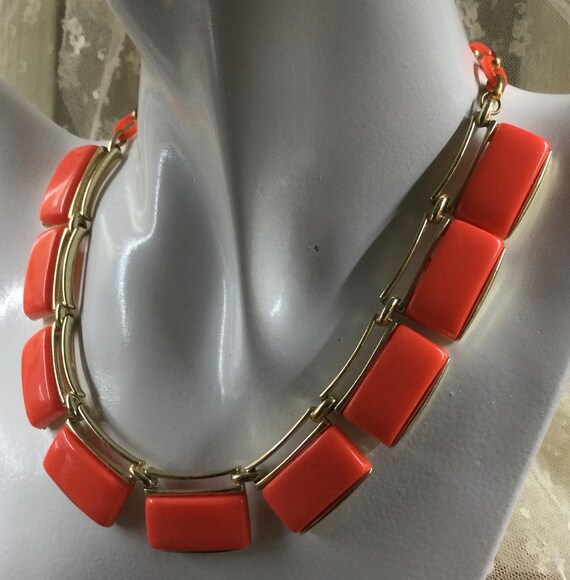 Bright Bright Orange Thermoset Lucite Gold Tone L… - image 3