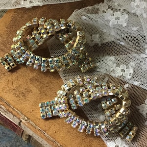 AB Clear Rhinestone Knotted Bow Shoe Clips Unsigned