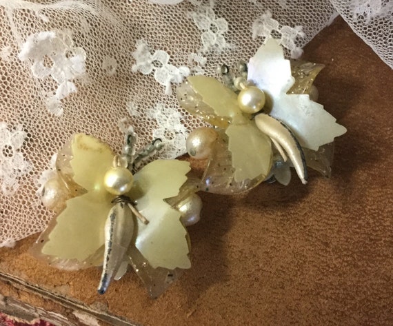 Signed WEST GERMANY Pastel Yellow Butterfly Earri… - image 1