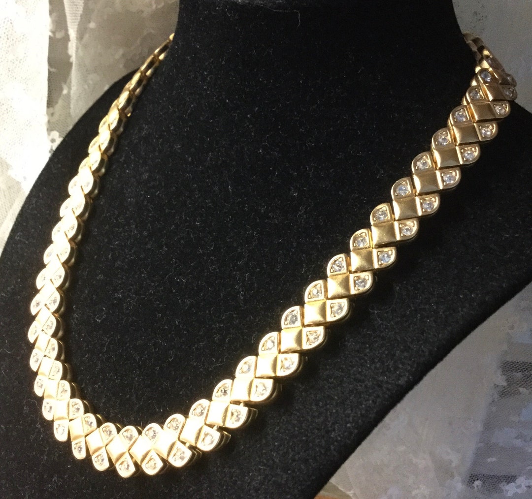 送料無料 Clear Rhinestone Studded Gold Tone Fancy Chain Choker その他