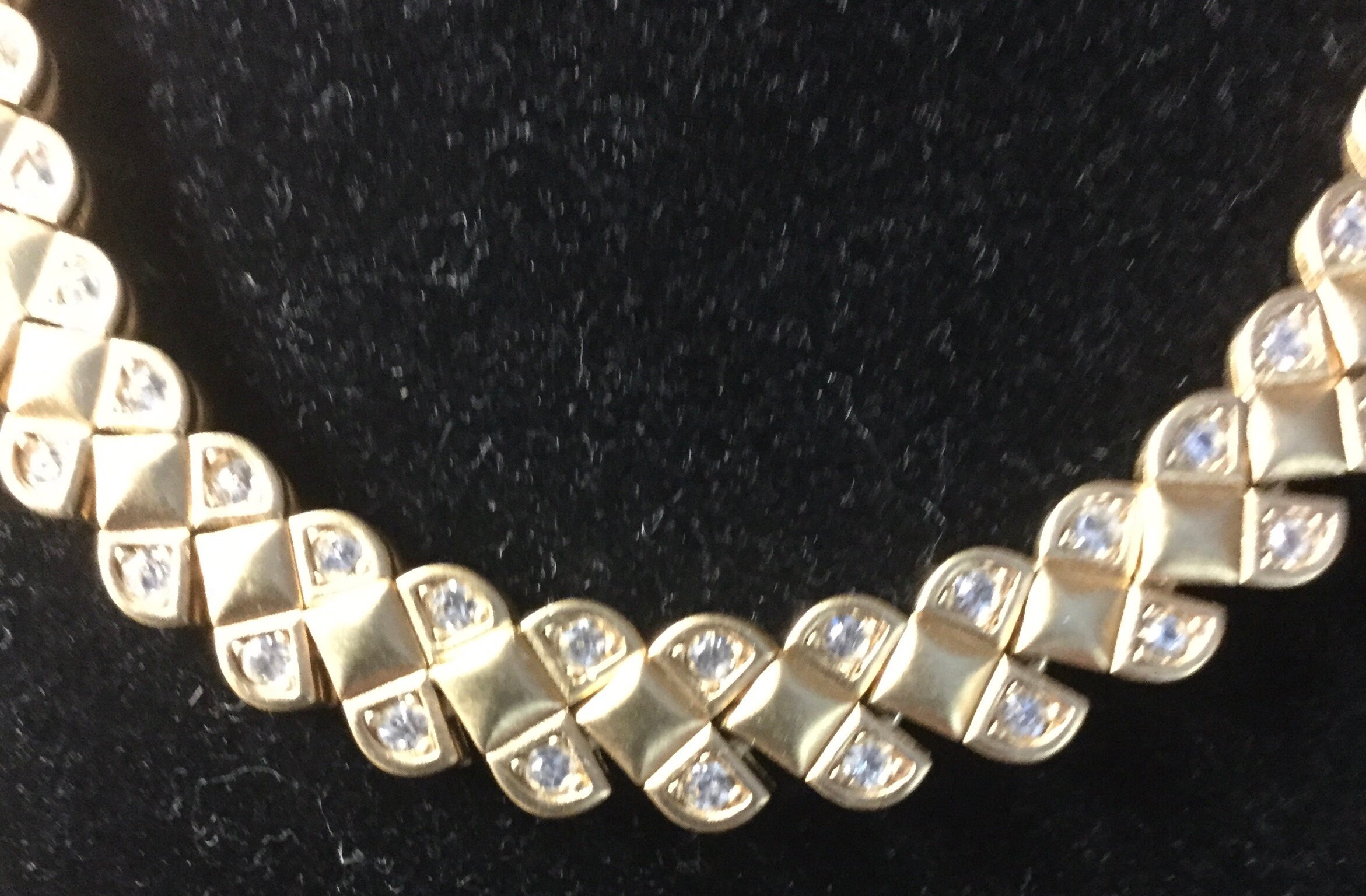 Clear Rhinestone Studded Gold Tone Fancy Chain Choker