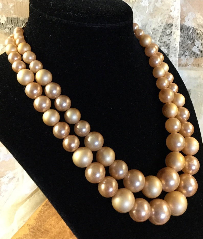 Double Stranded Necklace Light Brown Graduated