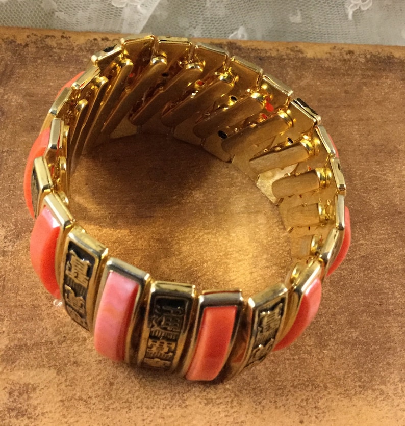 Asian Inspired Expansion Stretch Bracelet Burnt Orange Thermoset