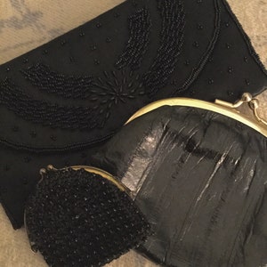 Lot of Three 3 Vintage Black Evening Bag Coin Purses Beaded Eelskin Made in Japan China