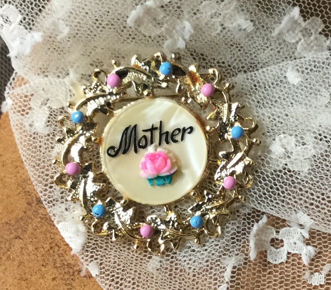 Broche Fantaisie Perles Bleues Et Or - Occasion En Très Bon état, Sans Marque