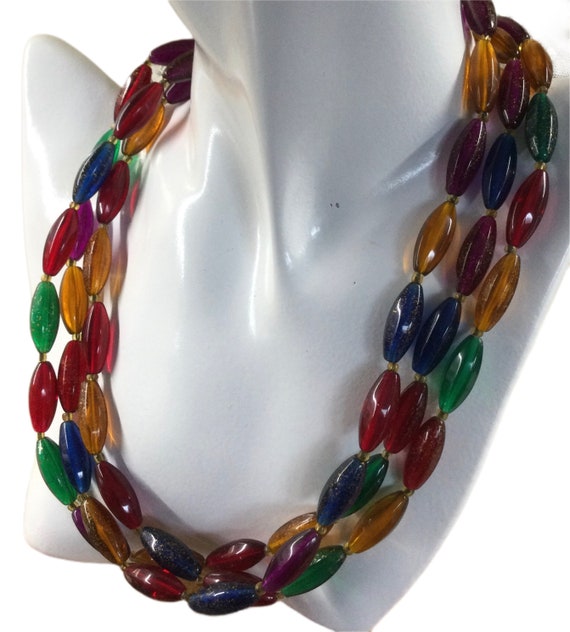 Jewel Toned Gold Spattered Oval Lucite Bead Three 