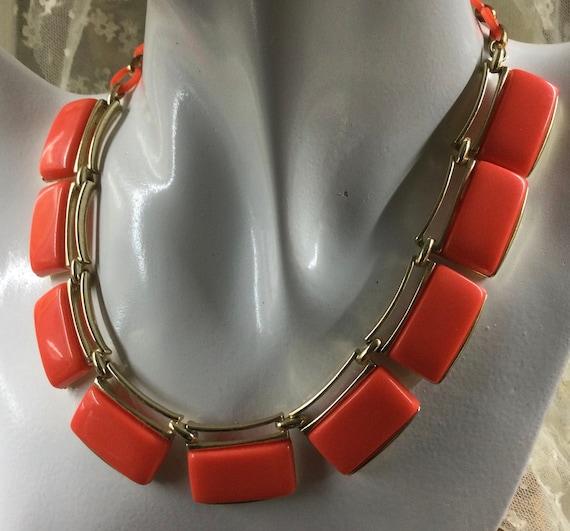 Bright Bright Orange Thermoset Lucite Gold Tone L… - image 1