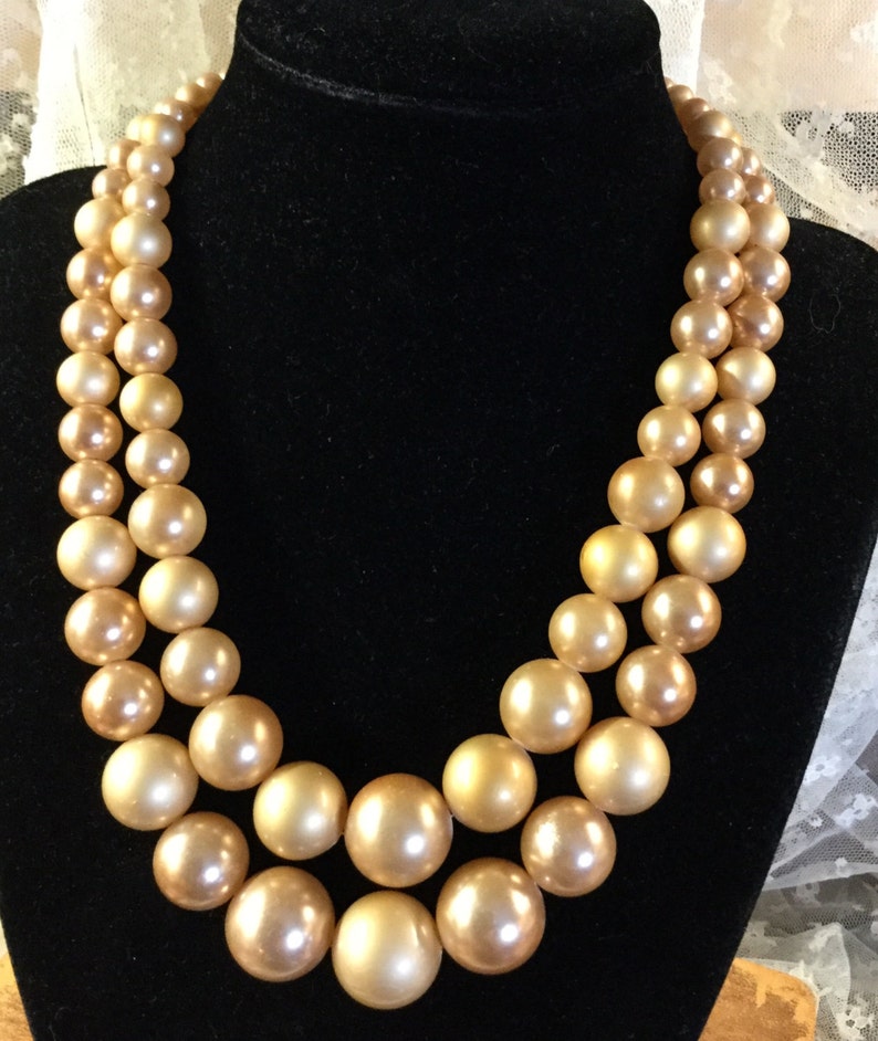 Double Stranded Necklace Light Brown Graduated