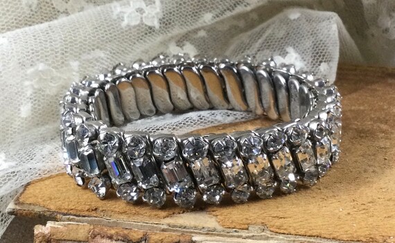 Signed PARCO Sparkling Clear Rhinestone Silver Tone
