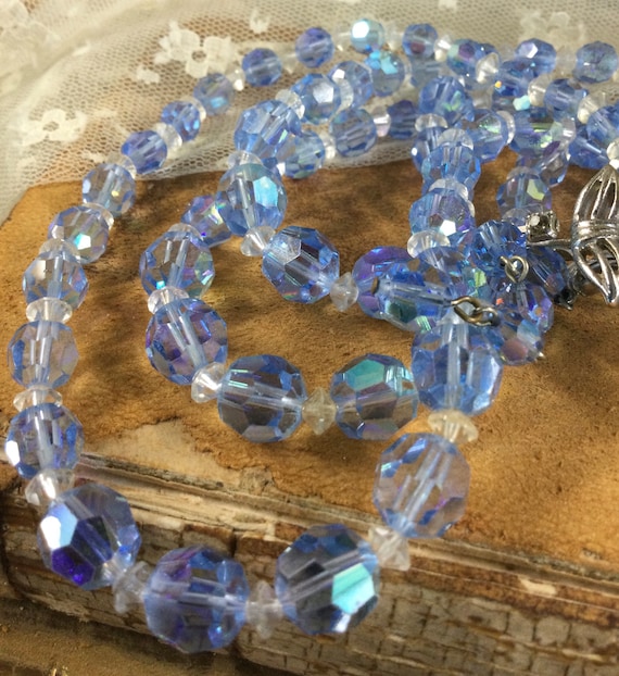 ◇Primaute◇ BLUE BEADS CRYSTAL NECKLACE Necklace Blue Crystal Vintage - Etsy