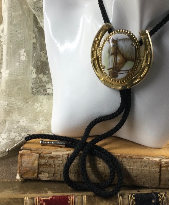 Palomino Horse Head Bolo Necklace Unsigned 1960’s… - image 3