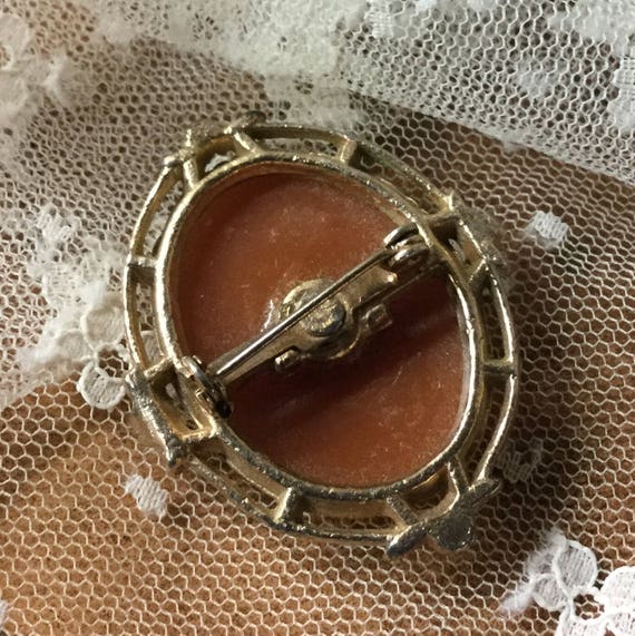 Classic Resin Molded Cameo Antiqued Gold Tone Fra… - image 3