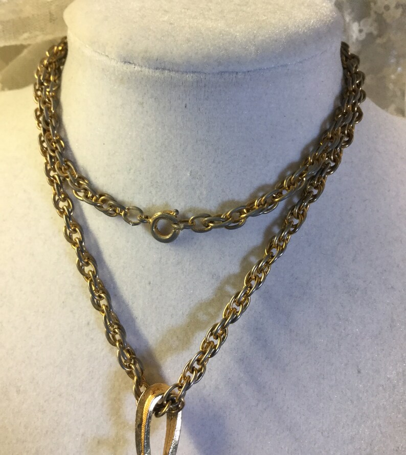 Three Tiered Faux Amber Lucite Gold Tone Metal Chain Y Necklace