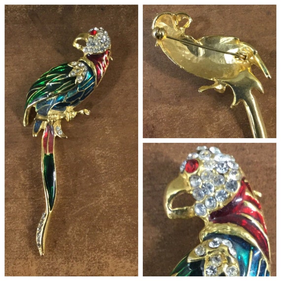 Vibrant Colorful Parrot Figural Brooch Pin Unsign… - image 1