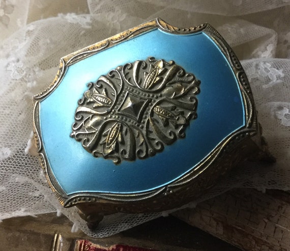 Lovely French Blue Enamel Topped Jewelry Trinket … - image 8