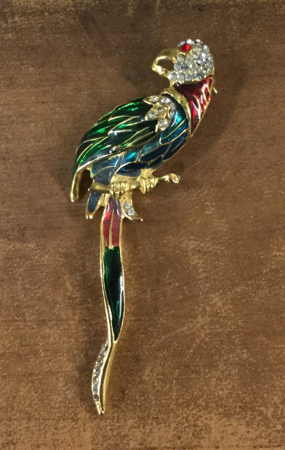 Vibrant Colorful Parrot Figural Brooch Pin Unsign… - image 2