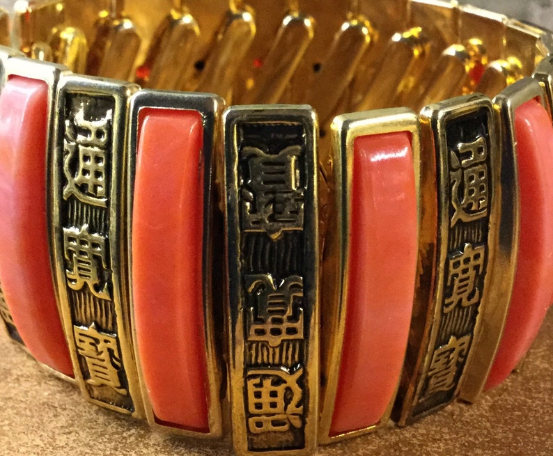 Asian Inspired Expansion Stretch Bracelet Burnt Orange Thermoset