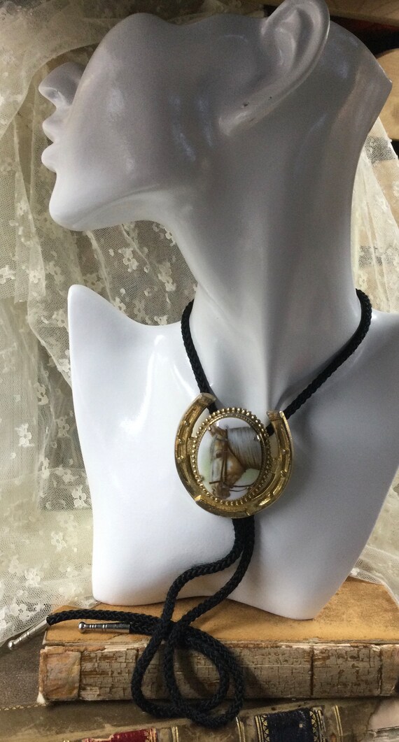 Palomino Horse Head Bolo Necklace Unsigned 1960’s… - image 2