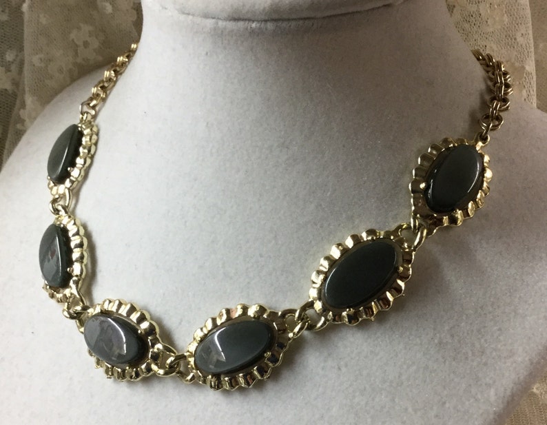 Signed Coro Black Gray Thermoset Choker Necklace 1950\u2019s