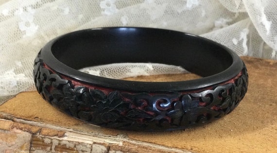 Chinese Carved Black Carbon Red Cinnabar Lacquer … - image 7