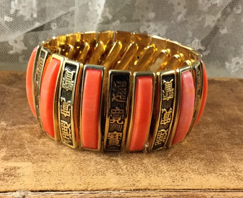 Asian Inspired Expansion Stretch Bracelet Burnt Orange Thermoset