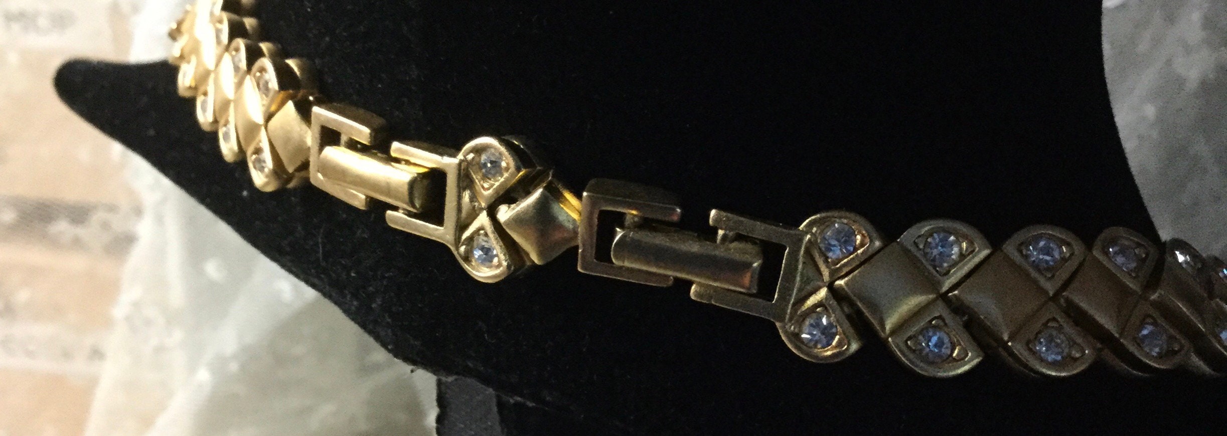 Clear Rhinestone Studded Gold Tone Fancy Chain Choker