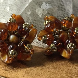 Clustered Caramel Brown Glass Bead Earrings Unsigned image 4