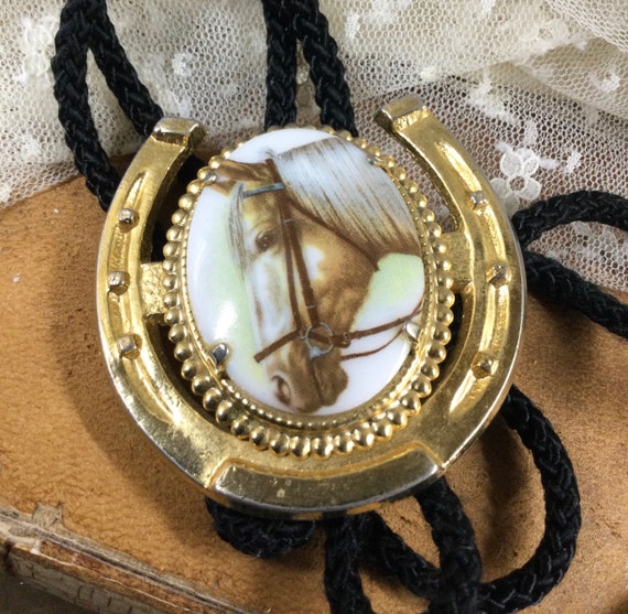 Palomino Horse Head Bolo Necklace Unsigned 1960’s… - image 7