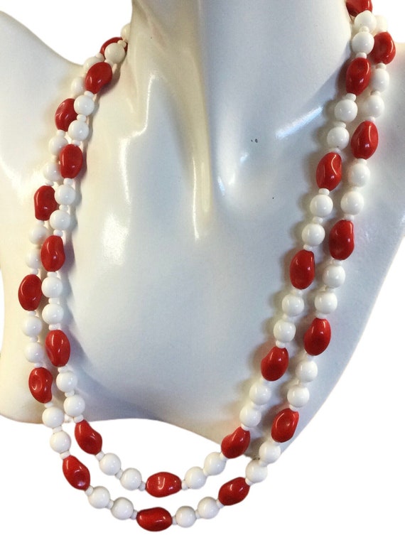 Playful Bright White Lipstick Red Double Strand G… - image 1