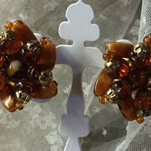 Clustered Caramel Brown Glass Bead Earrings Unsigned image 2