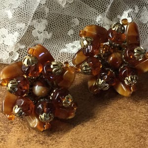 Clustered Caramel Brown Glass Bead Earrings Unsigned image 3