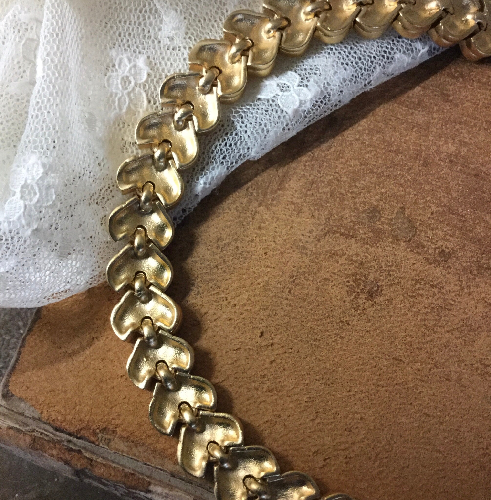 Clear Rhinestone Studded Gold Tone Fancy Chain Choker