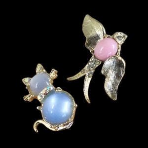 【希望者のみラッピング無料】 Cat Blue Pink Figural Cabochon Lucite Rhinestone Bird 小物・アクセサリー