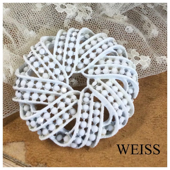 Signed WEISS Opaque White Faceted Rhinestone White