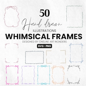 Hand Drawn Frames SVG Bundle for Whimsical Wedding Invitations, Hand drawn Borders Clipart, Wavy Border Clipart, Border Invitation Frame PNG