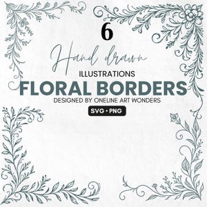 Floral border SVG, Hand Drawn Floral Border Clipart, Corner Floral Clipart for Wedding Invitations, Wedding Line Art, Digital Download
