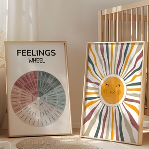 Gefühlsrad, Gefühle Poster, Regulationszonen, Sonne Spielzimmer Poster, Aquarell Regenbogen Druck, Montessori Klassenzimmer, Digital Download