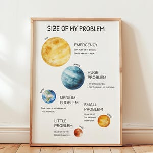 Größe meines Problems Poster, Sonnensystem Druck, Weltraum Kindergarten Druck, Calm Down Corner Drucke, Schulpsychologie, Lernspielzimmer Dekoration