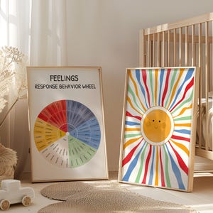 Rad der Emotionen, beruhigende Ecke, Sonne Spielzimmer Poster, Aquarell Regenbogen Kindergarten, Montessori Klassenzimmer, Homeschool druckbare digitale Download