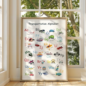 ABC Poster Cars, Nursery Education, Transportation Alphabet, Vehicle Poster, Boy Room Printable, Letters Print, Educational Instant Download