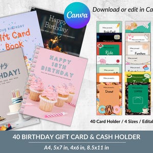 Libro de tarjetas de regalo de cumpleaños editable, regalos de cumpleaños de último momento, tarjetero para adultos personalizable en Canva, imprimible, instantáneo, regalo para él o para ella