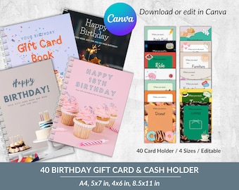 Editable Birthday Gift Card Book, Last Minute Birthday Gifts, Adult Card Holder Customize in Canva, Printable, Instant, Gift for Him Her