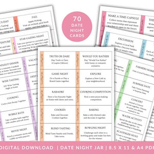 Cartões para encontros noturnos, presentes personalizados para o Dia dos Namorados para ele, ano dos encontros, pote para encontros noturnos, cupons para encontros noturnos, cartões de atividades para casais, impressão DIY