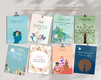 40 Positive Affirmation Cards, Printable Inspirational Quote Cards, Daily Mindfulness Cards, Positivity, Love, Motivation, Digital Download