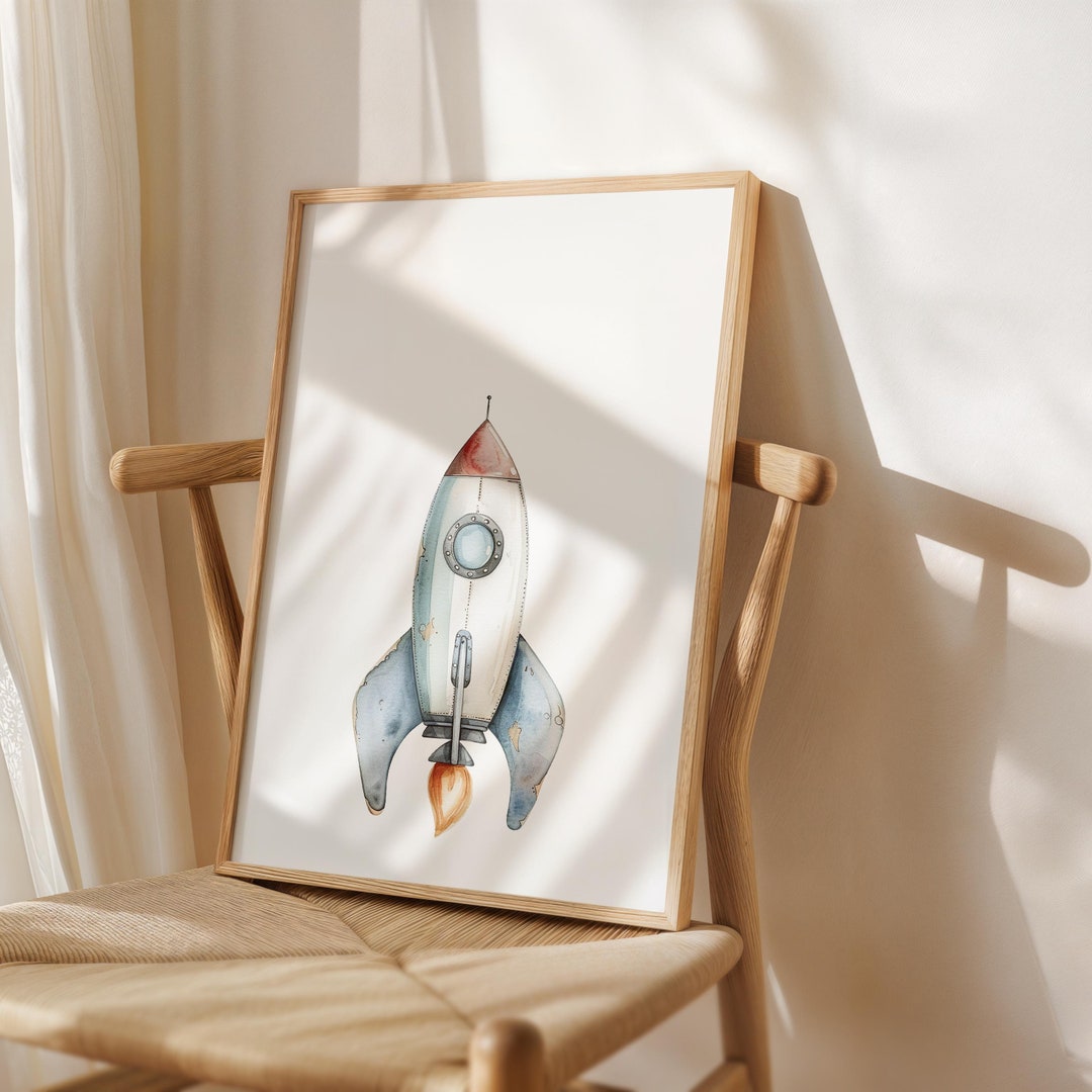 Rocketship Nursery Print, Space Printable Poster, Minimalist Kids Wall ...