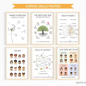 6 Coping skills poster, Mental Health Bundle, Calming Corner, Feelings Printable, Emotions Print Neutral Playroom Montessori, Digit Download