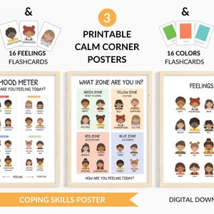 3 Montessori Klassenzimmer Dekor, Stimmungsmesser, Emotionen Poster, Gefühlskarte, Regulationszonen, Homeschooling, Karteikarten, digitaler Download