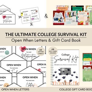 Kit de supervivencia para la universidad, paquetes de cuidados para la universidad, libro de tarjetas de regalo para graduación, sobres con la frase "Abre cuando", tarjetas con la frase "Abre cuando", regalo para hijo e hija, impresión