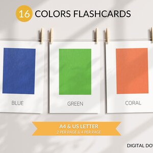 16 kleuren flashcards, kalmerende hoekkaarten, copingvaardigheden, sociaal-emotioneel leren, montessorihulpmiddel, kleuren leren zicht woorden afdrukken