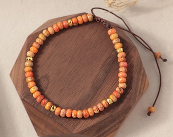 Pulsera de cuentas de jaspe natural, diseño de piedras preciosas ajustable